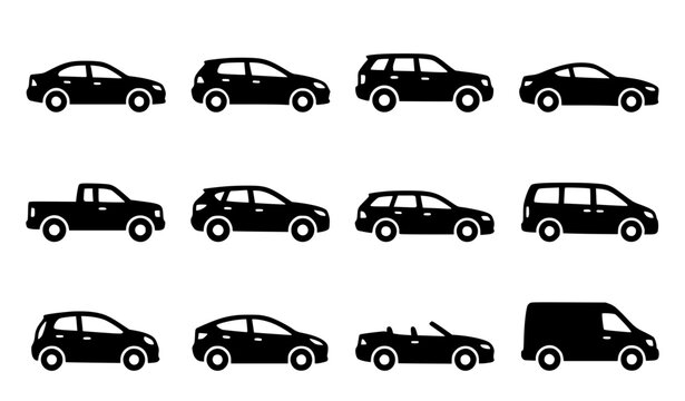 Car glyph icon set vector solid vehicle symbols collection for UI design