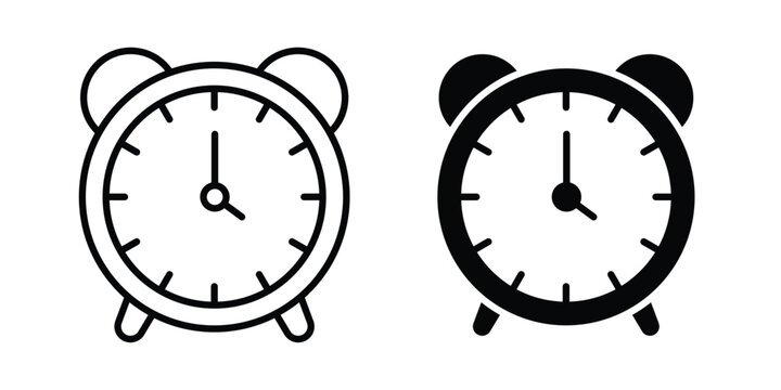 Alarm clock icon illustration design vector set in black.