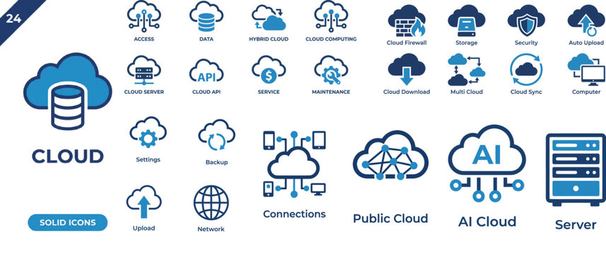 Cloud Technology Icon Set Server API Vector Pack