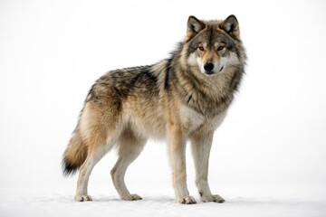 Fototapeta premium majestic gray wolf viewed on an unadorned white surface