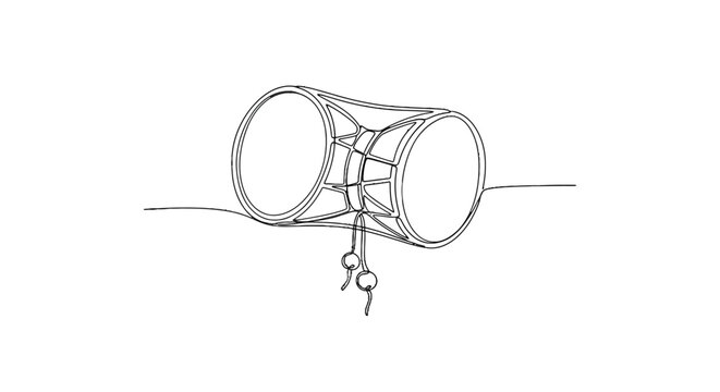 Minimalist Line Drawing of an Ornate Handheld Drum with Hanging String for Musical and Artistic Expression