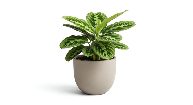 Green Potted Plant with Striking Leaf Patterns on White Background