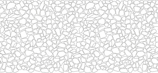 Seamless random stone rubble masonry texture in clean black and white line art vector style for architectural design and construction site planning © RANGER BYTE