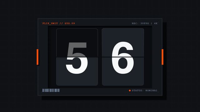Digital Mechanical Flip Clock Counter with Retro Futuristic HUD Interface and Countdown Design