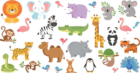Obraz premium Colorful cartoon animals illustration set Vector