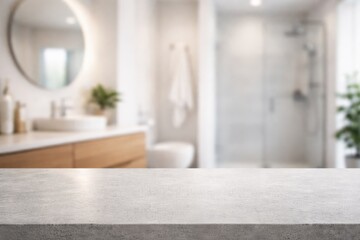 Fototapeta premium Modern surface area with blurred washroom setting and dedicated copy space