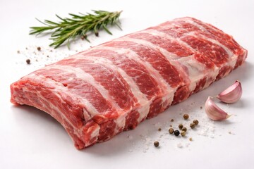 Fototapeta premium uncooked pork ribs placed on smooth white background
