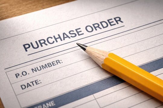 Macro shot capturing a purchase order paper with a yellow pencil placed thoughtfully