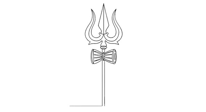Minimalist Line Art Illustration of a Traditional Trishula Symbol with a Bow and Arrow Motif for Spiritual or Cultural