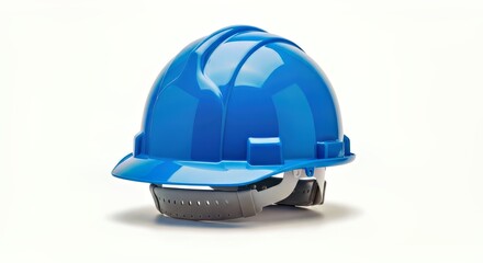 Fototapeta premium Bright Blue Construction Helmet Isolated on White Background Stock Photo