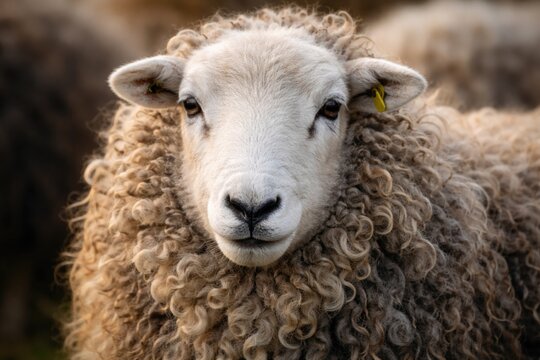 Close up focus on a Herdwick sheep displaying curly wool