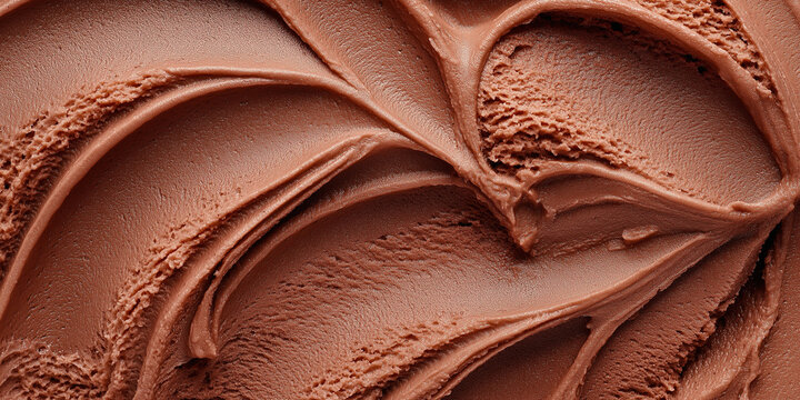 Close up top view of chocolate ice cream gelato mousse pudding texture
