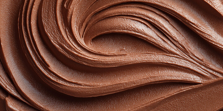 Close up top view of chocolate ice cream gelato mousse pudding texture