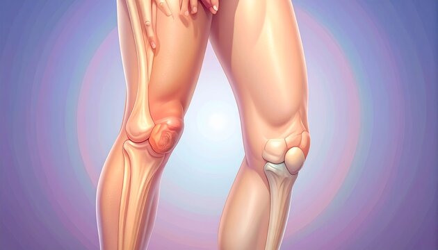 Human leg anatomy showing knee joint structure with bones and ligaments, symbolizing medical study, joint health, and orthopedic care in a realistic illustration.