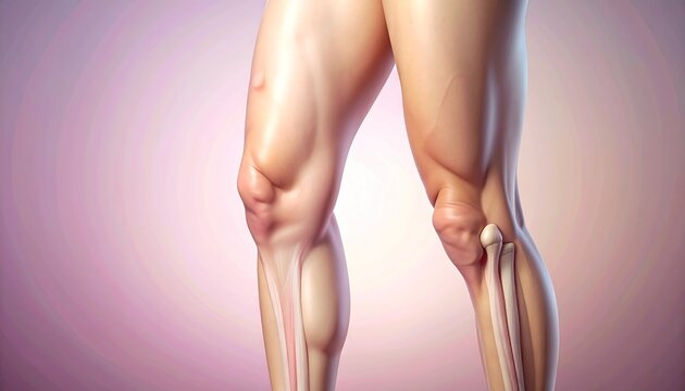 Human leg anatomy showing knee joint structure with bones and ligaments, symbolizing medical study, joint health, and orthopedic care in a realistic illustration.