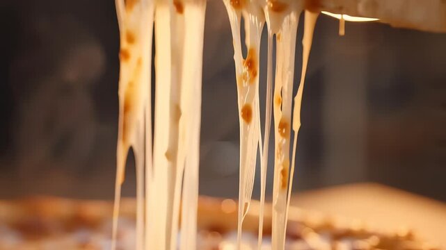Fresh Hot Pizza Slice with Stretching Melting Mozzarella Cheese