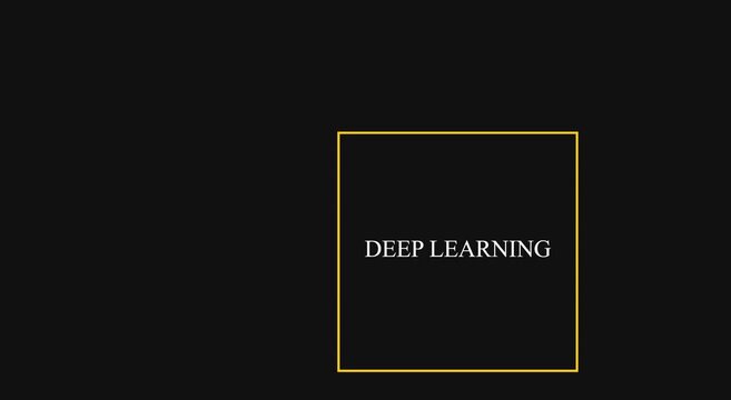 Deep learning animated text box moving across dark minimalist animation