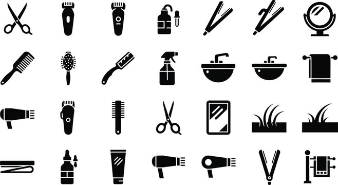 Flat barber and beauty salon tools icon set Vector