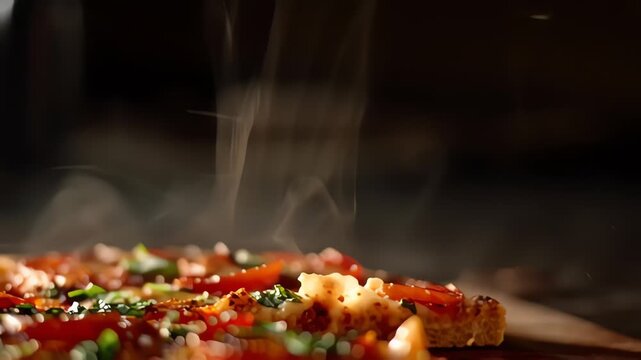 Hot Steaming Pizza Slice with Melting Cheese Pull