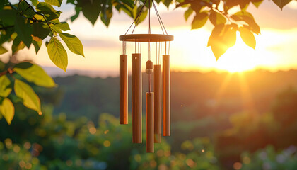 Wind Chimes in Warm Sunset Light