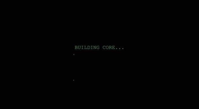 Digital building core loading interface green retro computer animation