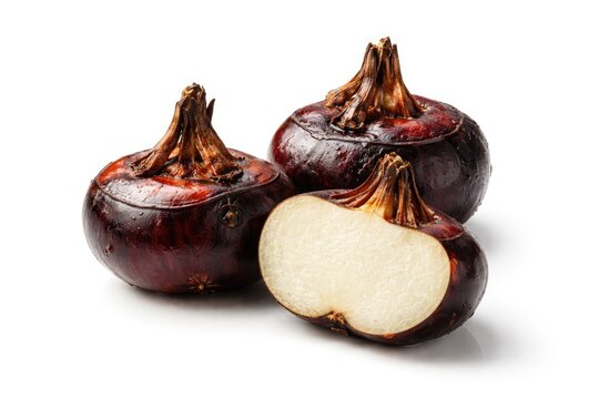 Water chestnut isolated on a white background showcasing natural shape