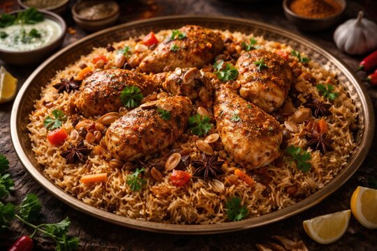 Authentic chicken kabsa dish enriched with traditional herbs and aromatic spices