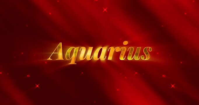 Aquarius text - Background Red with Golden Text concept Elegant background