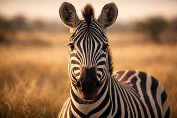 Fototapeta premium Relaxed plains zebra looking directly with calm expression