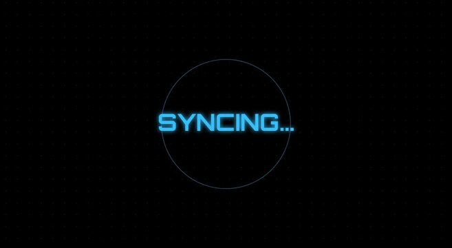 Digital syncing loading progress bar animation with glowing animation