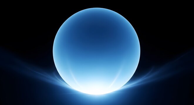Glowing blue orb radiating light on a dark background with radiating background abstract luminous