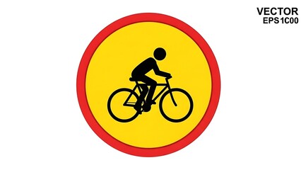 Fototapeta premium Cyclist pictogram on yellow circular warning sign