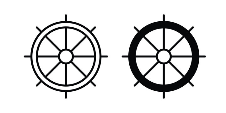 Ship wheel icon illustration design vector set in black.
