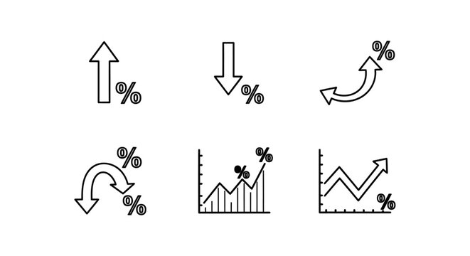 percentage graph icons showing growth and decline for financial data analysis