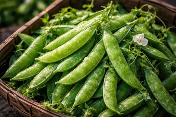 Fototapeta premium Harvested snow pea vegetables showing thin walled edible pods