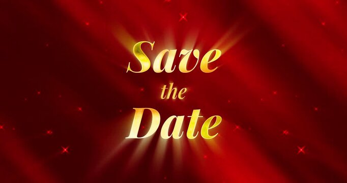 Save the Date text - Background Red with Golden Text concept Elegant background