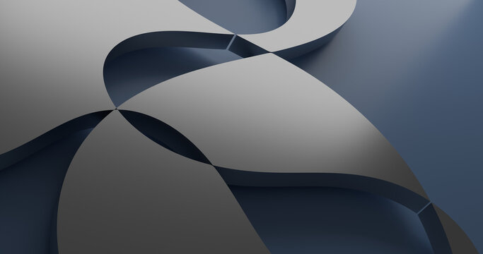 3d render abstract curved metal object on blue  background wallpaper