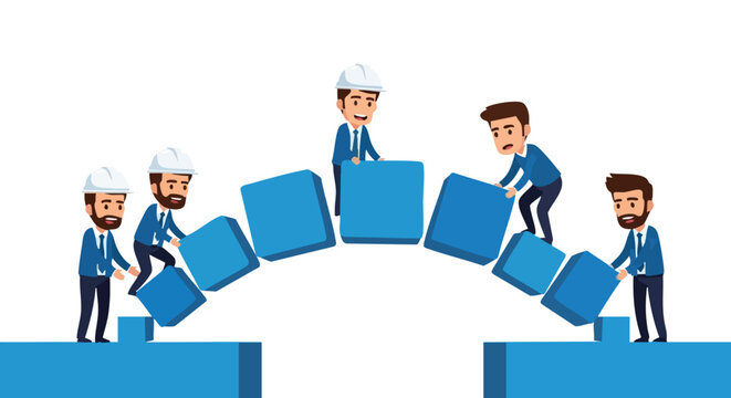 Strategic cross-functional team collaborating on infrastructure bridge to solve complex business gaps and drive organizational growth