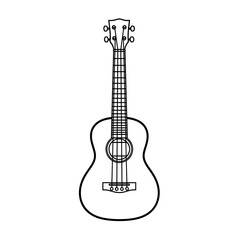 Obraz premium Simple Black Line Ukulele Standing Upright on White Background