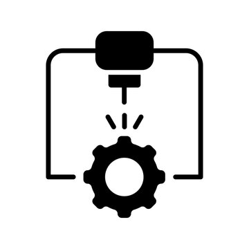 3d printed part icon. Industry and 3d printing filled symbol. Black and white.