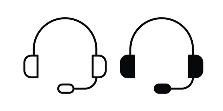 Support headset icon illustration design vector set in black.