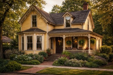 Obraz premium bright yellow aged heritage dwelling with authentic vintage character