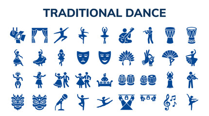 Naklejka premium Collection of traditional dance icons representing diverse cultural performances and artistic expressions