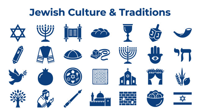 Jewish Culture and Traditions Icons Set Religious Symbols and Cultural Elements Collection