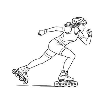 Women inline speed skating icon outline vector illustration