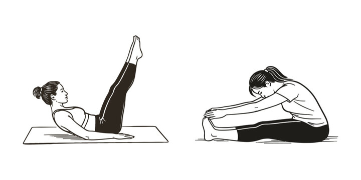 Women yoga stretching icon set outline vector illustration