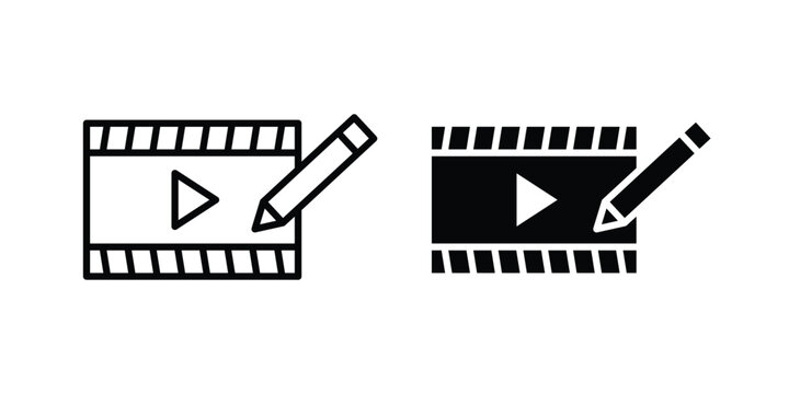 Video editing icon illustration design vector set in black.