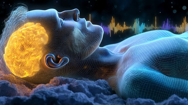 person sleeping peacefully with brain activity visualized