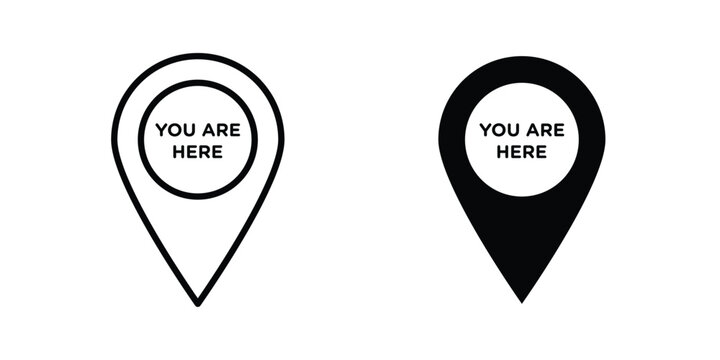 You are Here Pointer icon illustration design vector set in black.