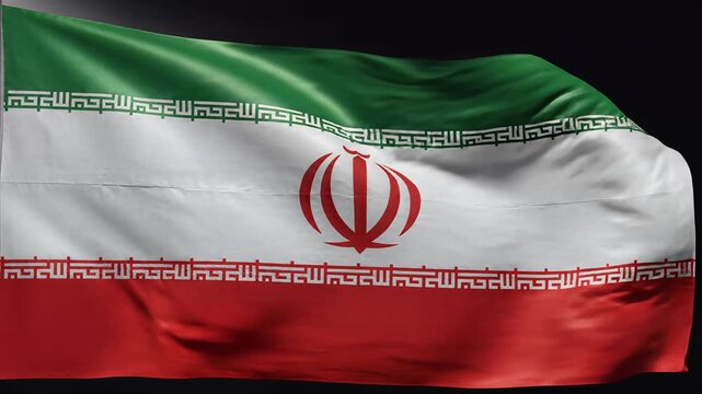 Iran National Flag Realistic 3d Animation Waving In Wind With Fabric Texture On Black Background